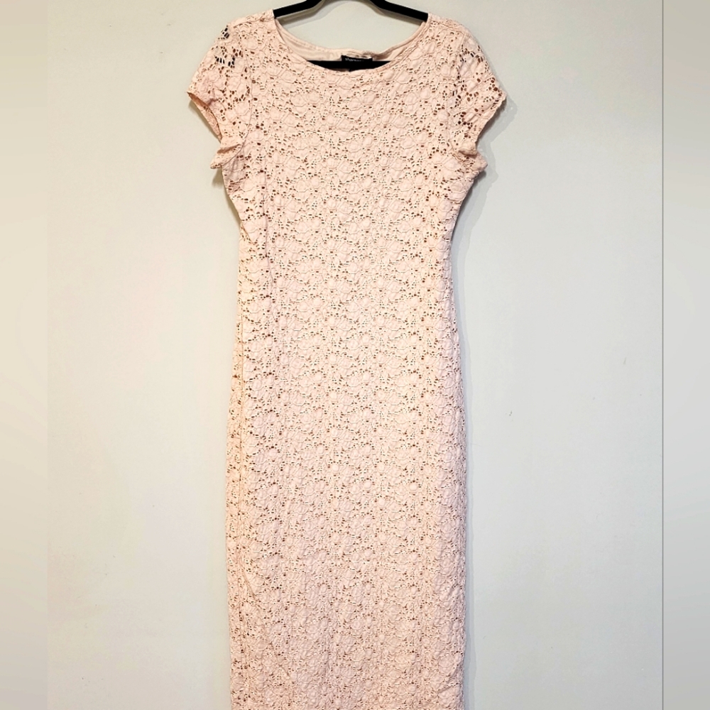 Pink Lace Maxi Dress | Fitted |  Y2K | Size 14 | Lined Lace Maxi Dress | Cap